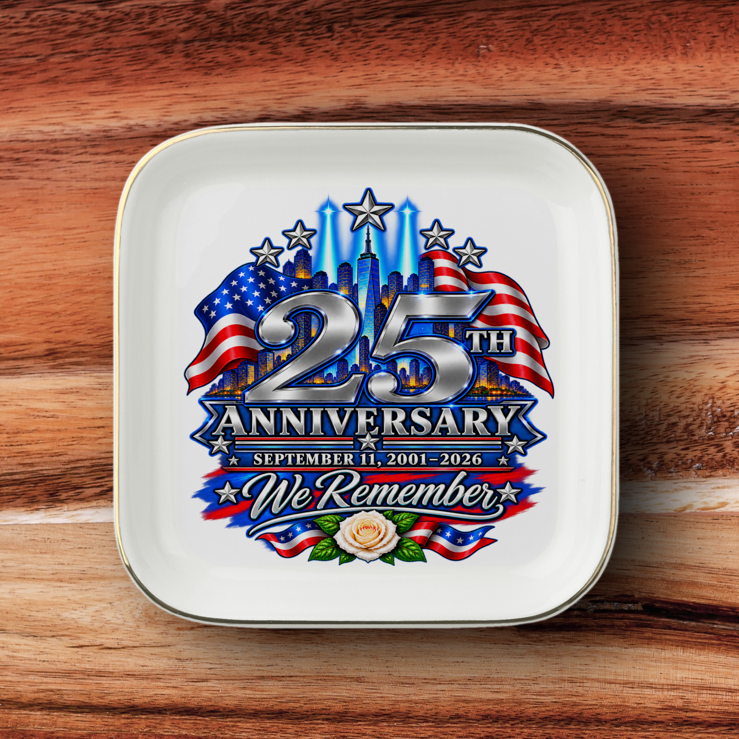 September 11 25th Anniversary Jewelry Dish | We Remember 9/11 Memorial Trinket Dish | Patriotic Keepsake Gift
