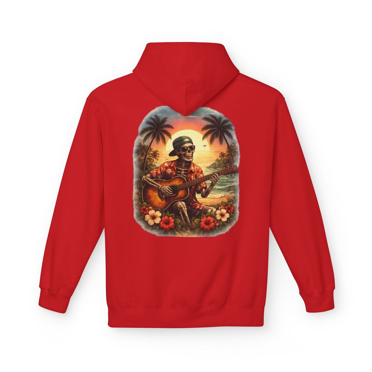 Hawaiian Skeleton Guitar Hoodie β Sunset Palm Vintage Rock Pullover