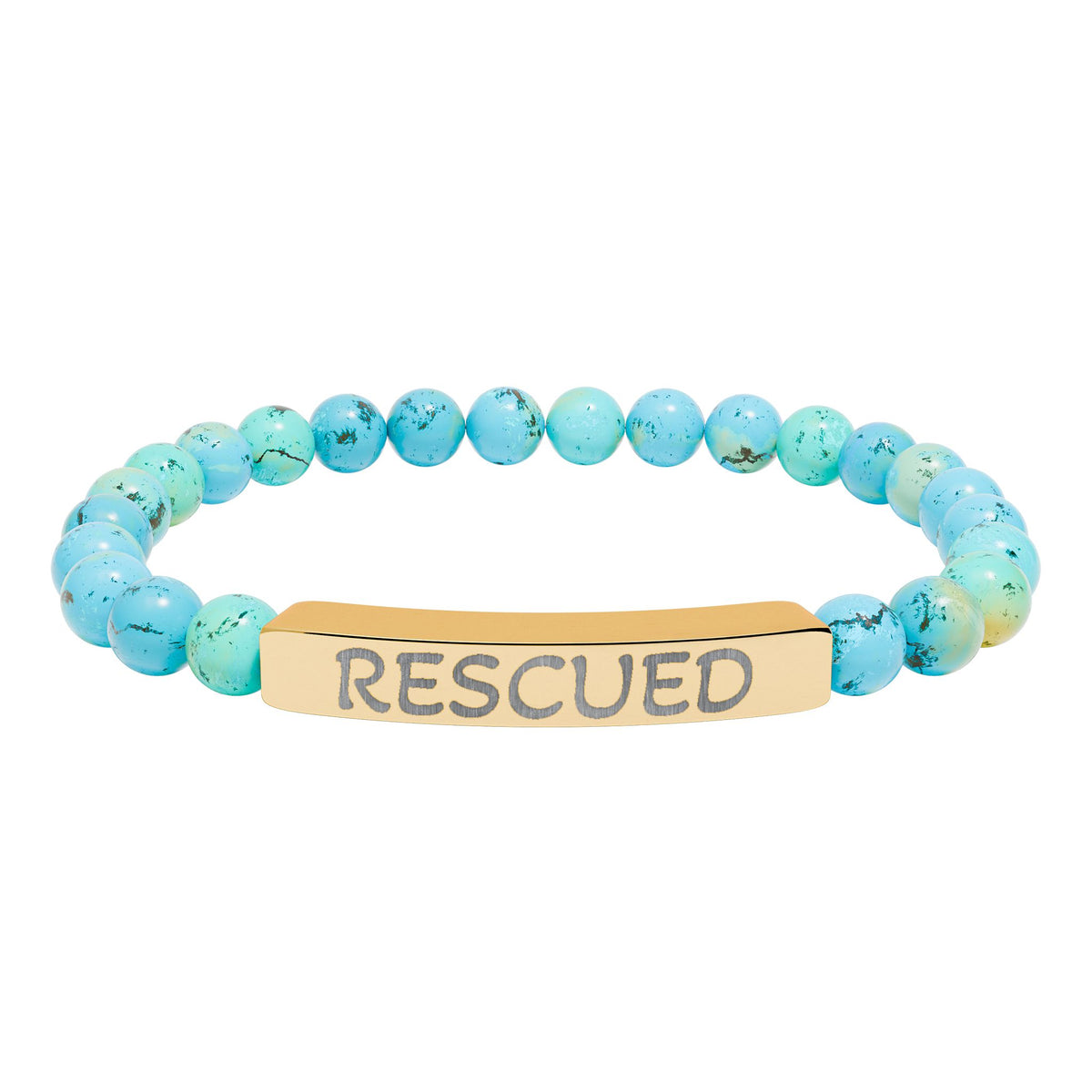 Rescued Engraved Natural Stone Bar Bracelet — Stretch Beaded Healing Jewelry
