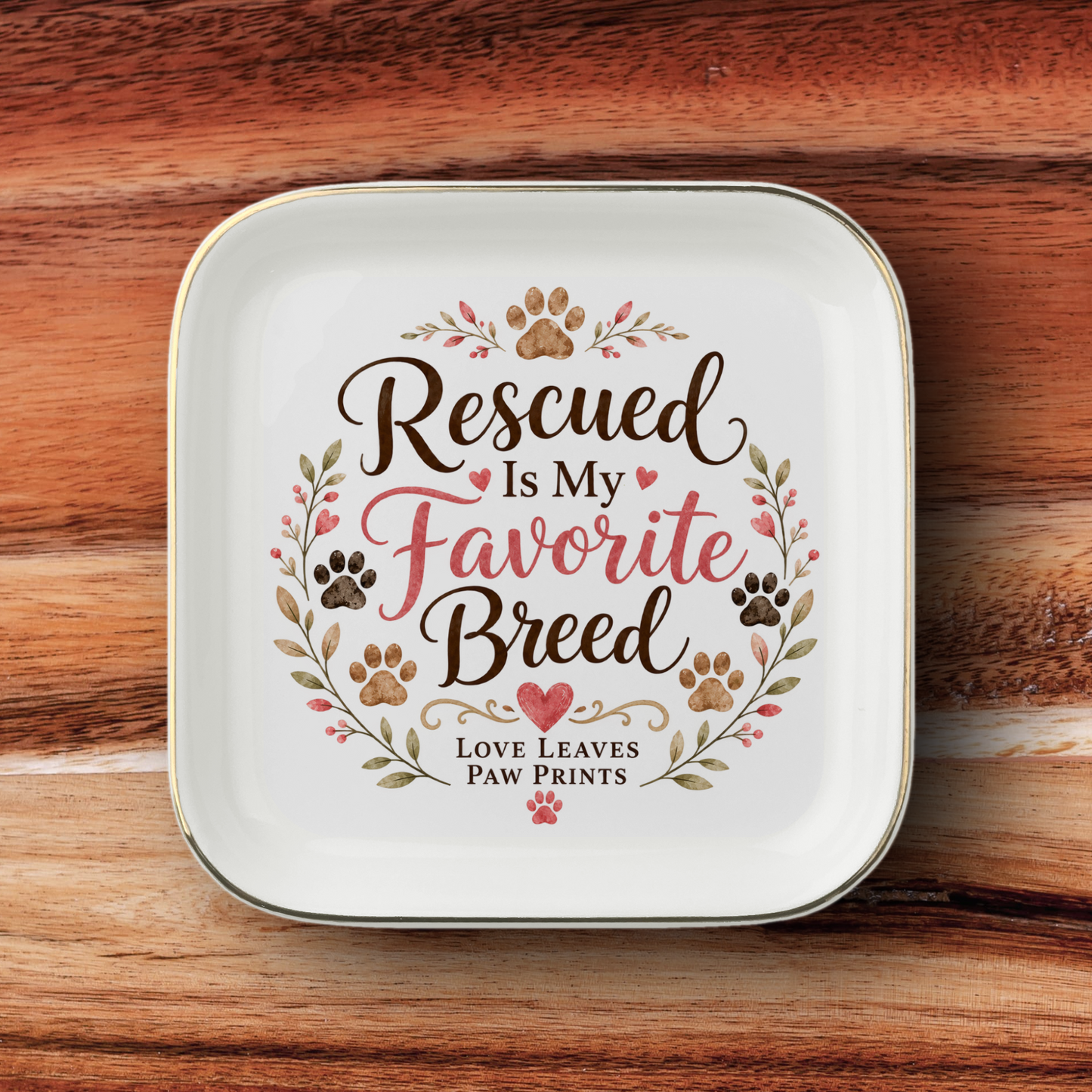 Rescued Is My Favorite Breed Jewelry Dish | Rescue Pet Trinket Dish | Dog Mom Gift