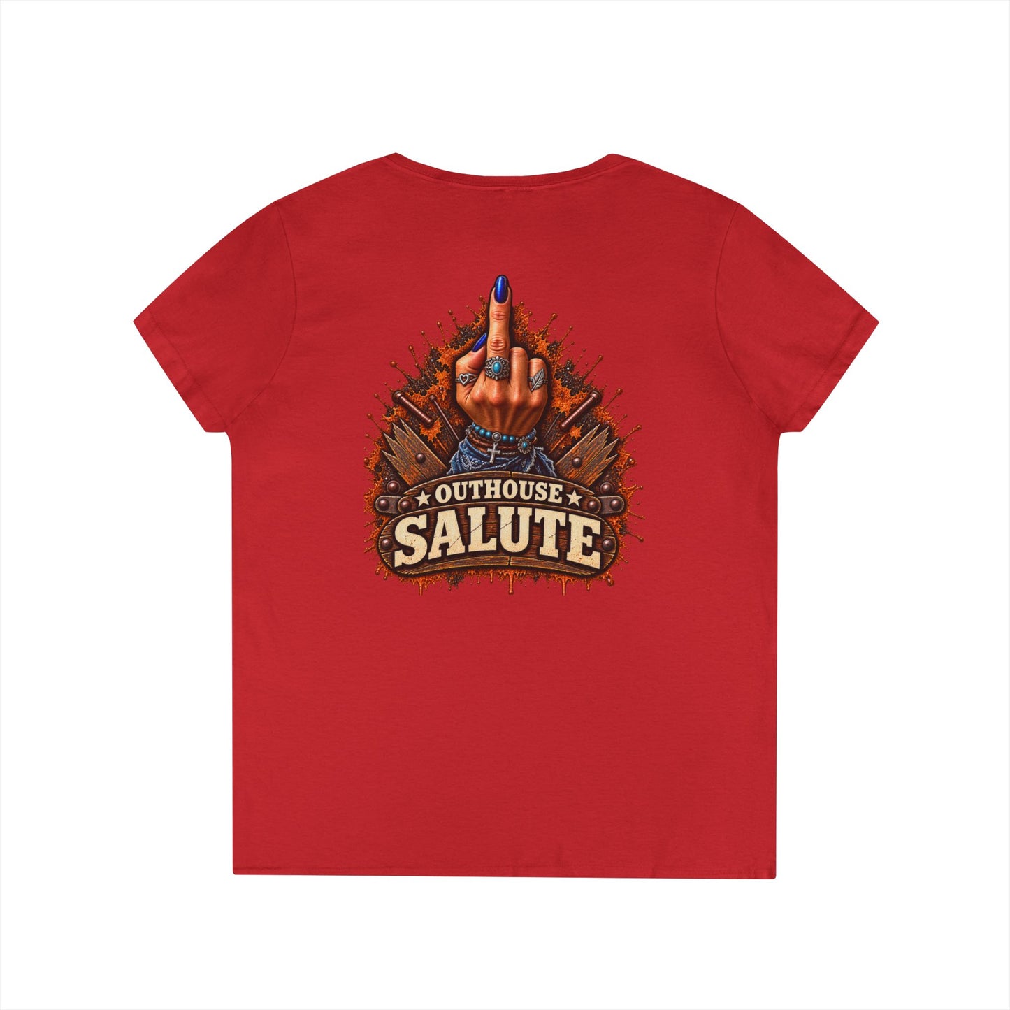 Outhouse Salute V-Neck Tee β Bold Back Graphic Ladies' T-Shirt