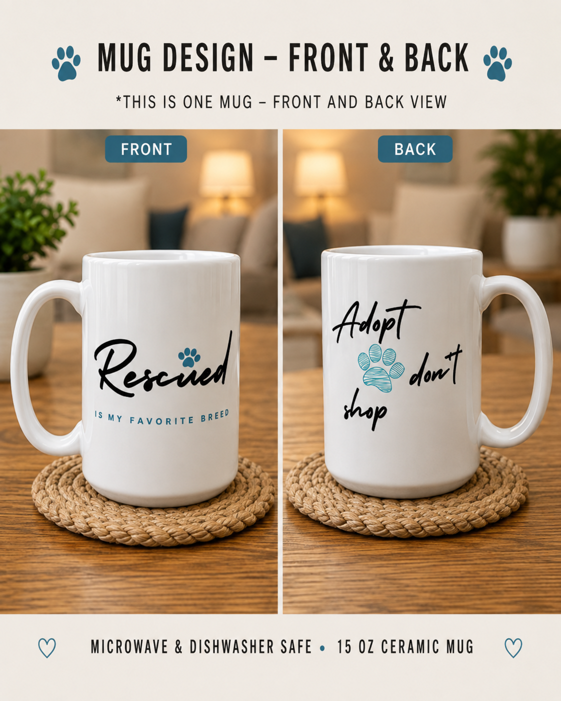 Mug - Rescued is my favorite breed Adopt don't Shop Ceramic Mug