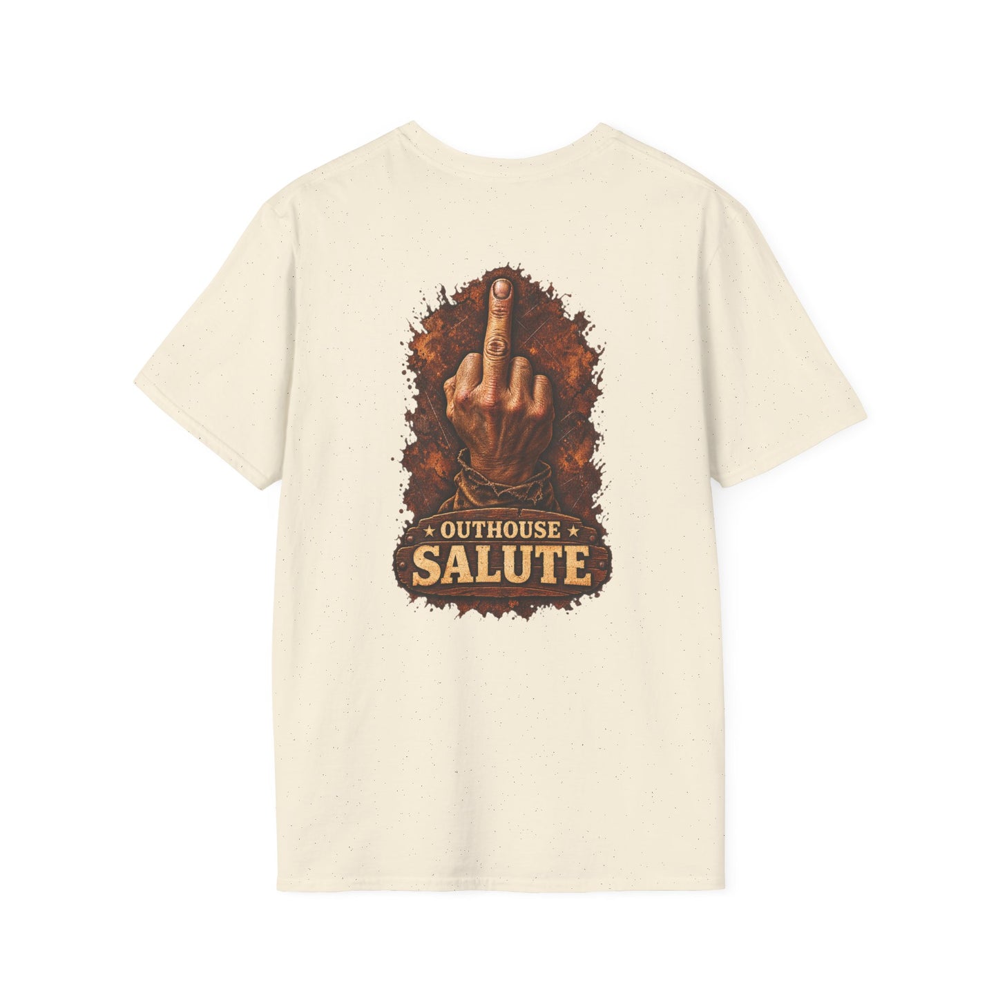 Outhouse Salute T-Shirt — Rustic Hand Gesture Graphic Tee