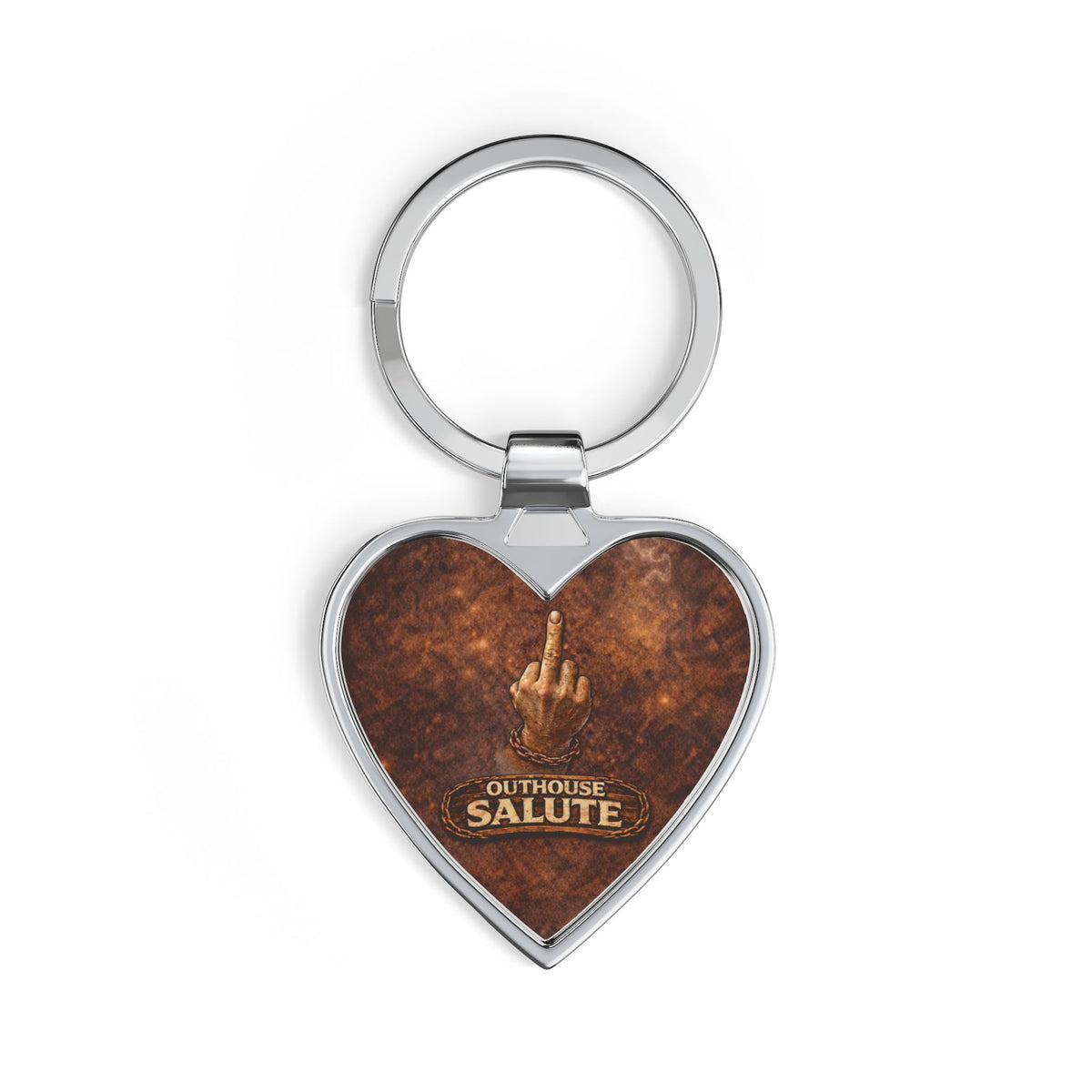 Outhouse Salute Heart Keychain — Funny Heart-Shaped Keyring with Salute Graphic