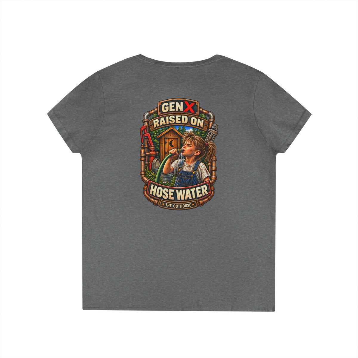 Gen X 'Raised on Hose Water' Ladies' V-Neck T-Shirt
