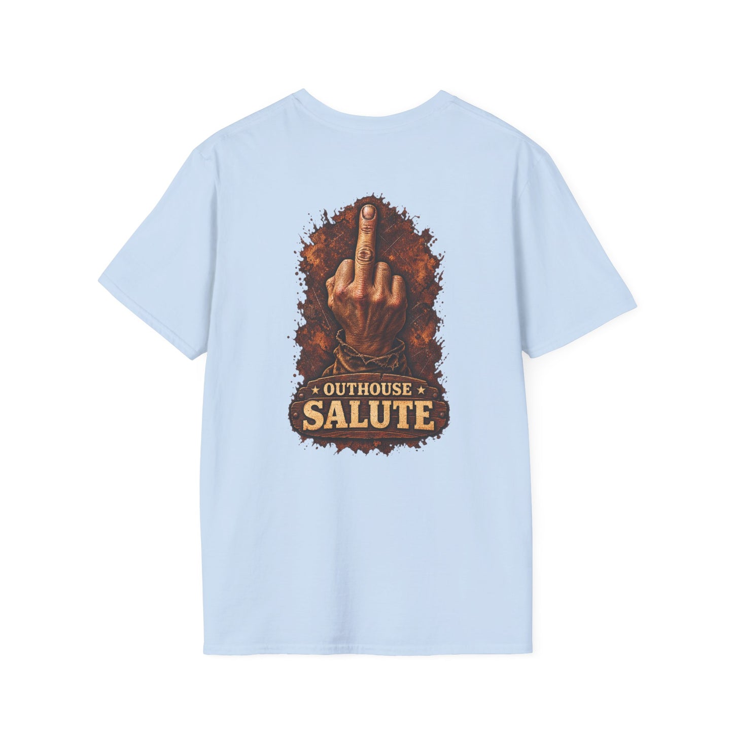 Outhouse Salute T-Shirt — Rustic Hand Gesture Graphic Tee