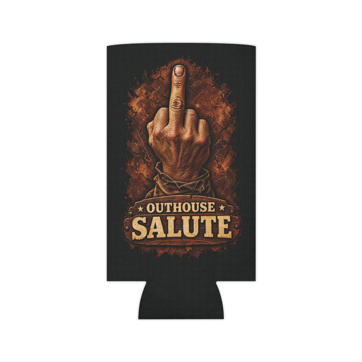 Outhouse Salute Can Cooler — Neoprene Koozie for BBQs & Tailgates