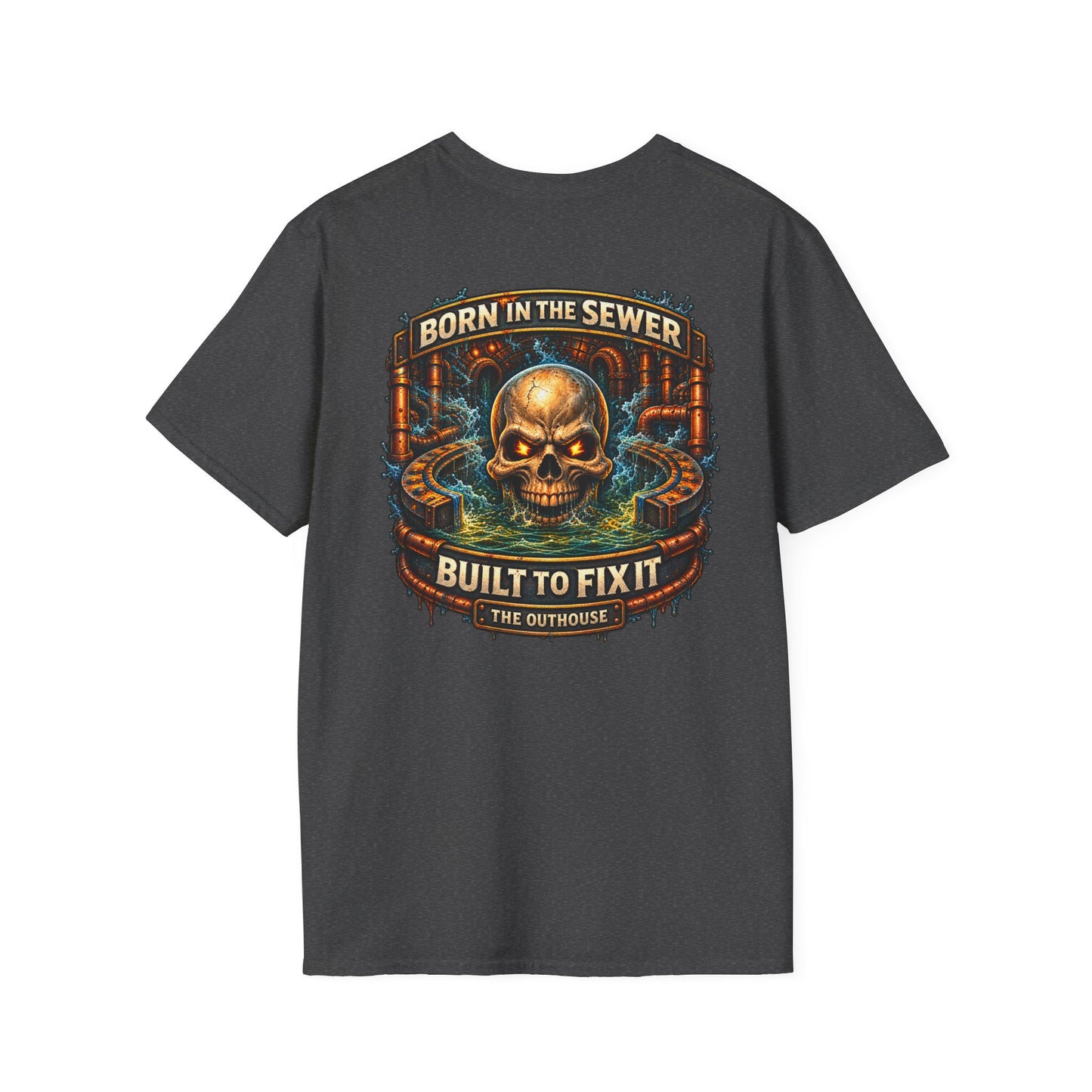 Plumber Skull T-Shirt — "Born in the Sewer, Built to Fix It" Vintage Repair Tee