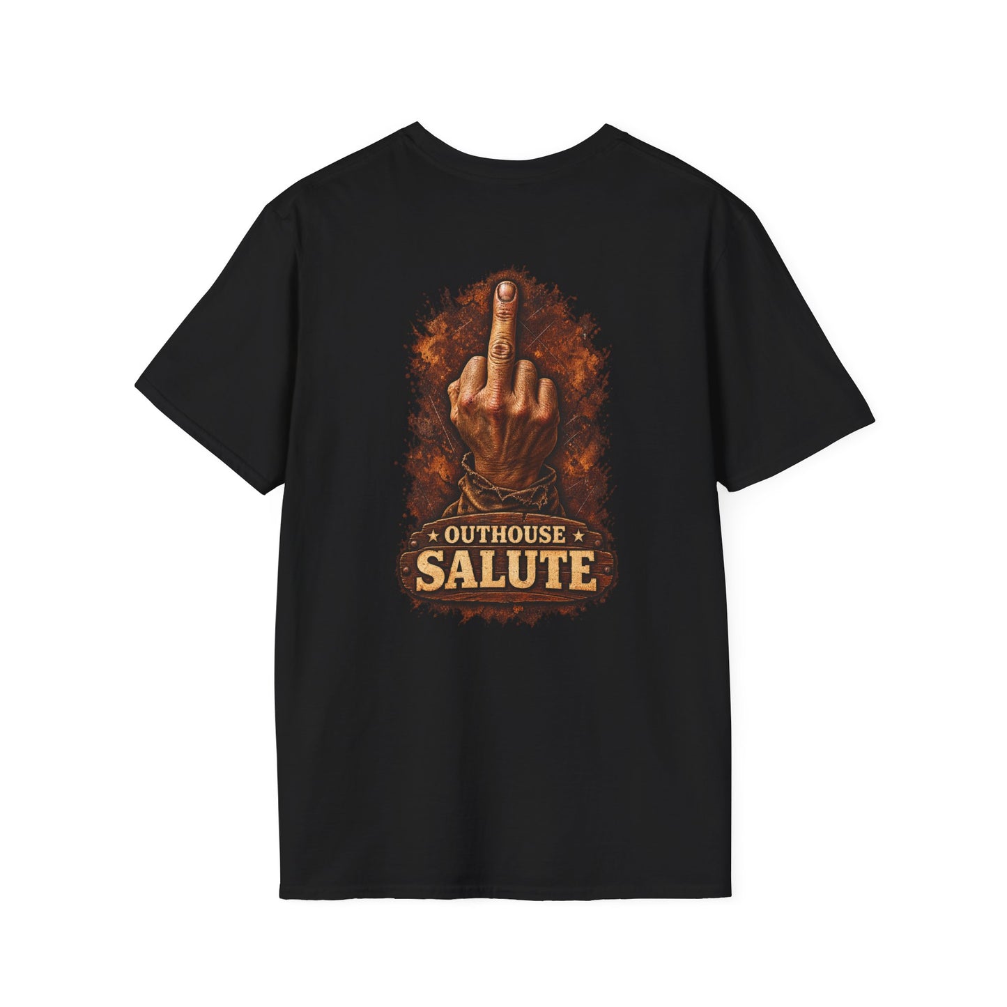 Outhouse Salute T-Shirt — Rustic Hand Gesture Graphic Tee