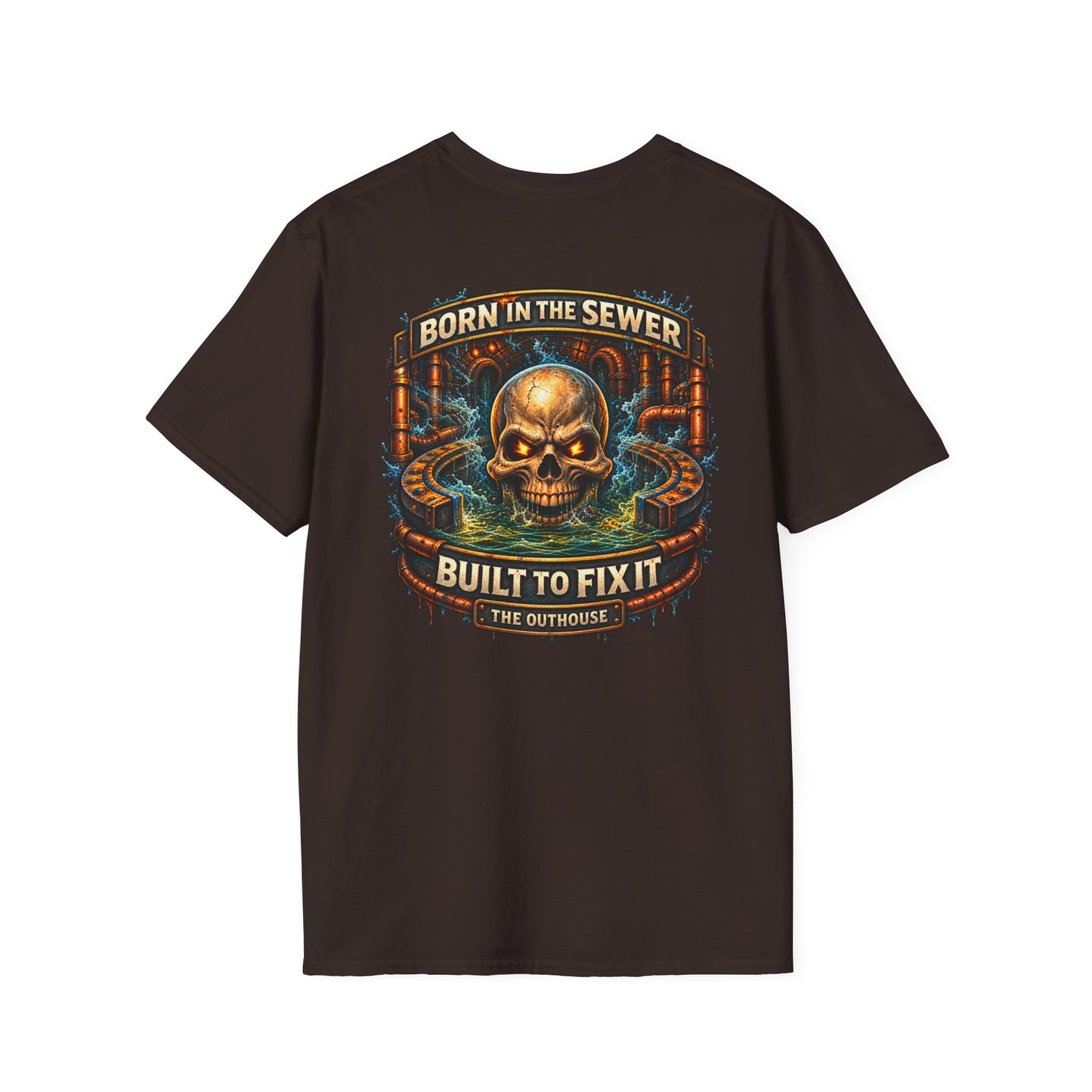Plumber Skull T-Shirt — "Born in the Sewer, Built to Fix It" Vintage Repair Tee