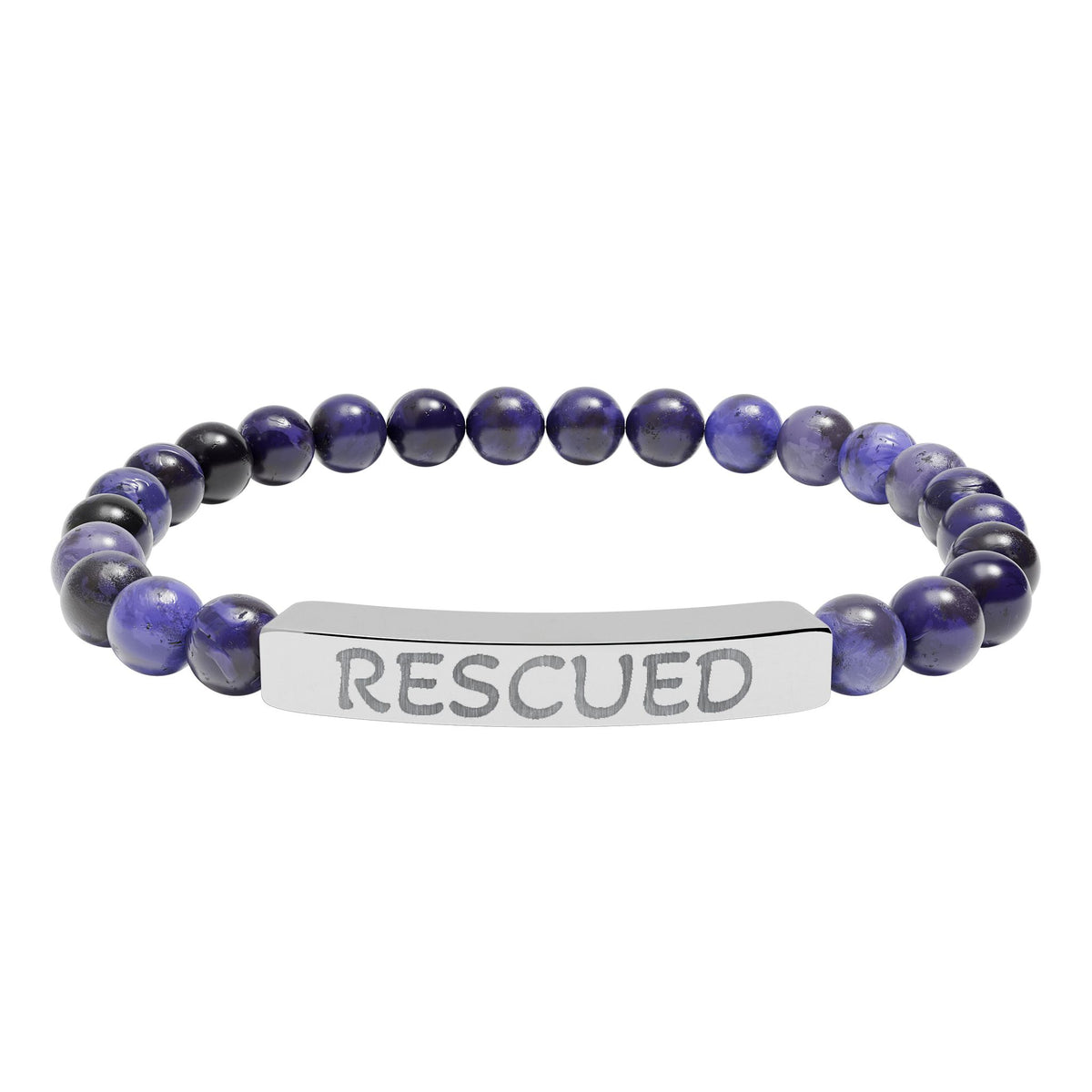 Rescued Engraved Natural Stone Bar Bracelet — Stretch Beaded Healing Jewelry