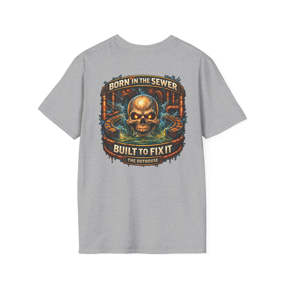 Plumber Skull T-Shirt — "Born in the Sewer, Built to Fix It" Vintage Repair Tee