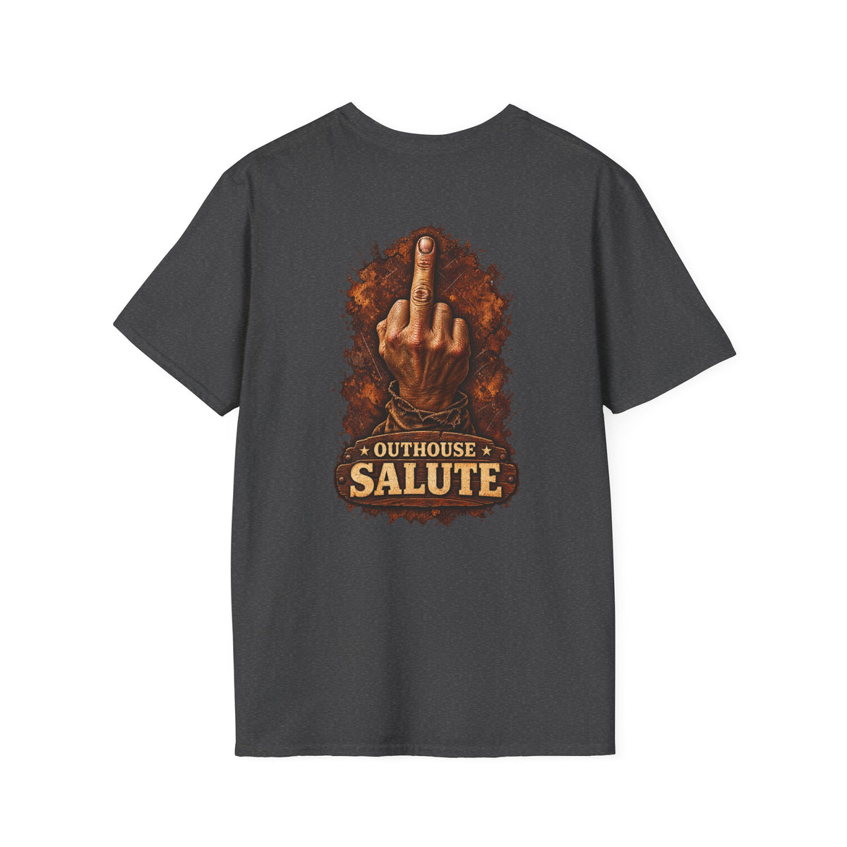 Outhouse Salute T-Shirt — Rustic Hand Gesture Graphic Tee