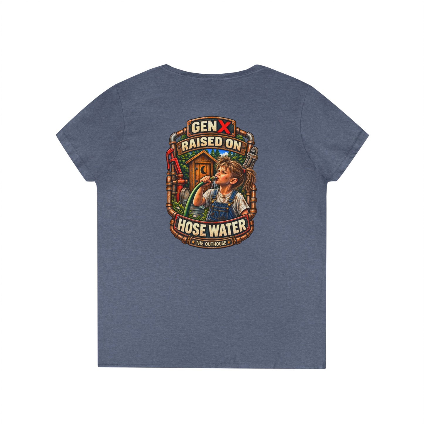 Gen X 'Raised on Hose Water' Ladies' V-Neck T-Shirt
