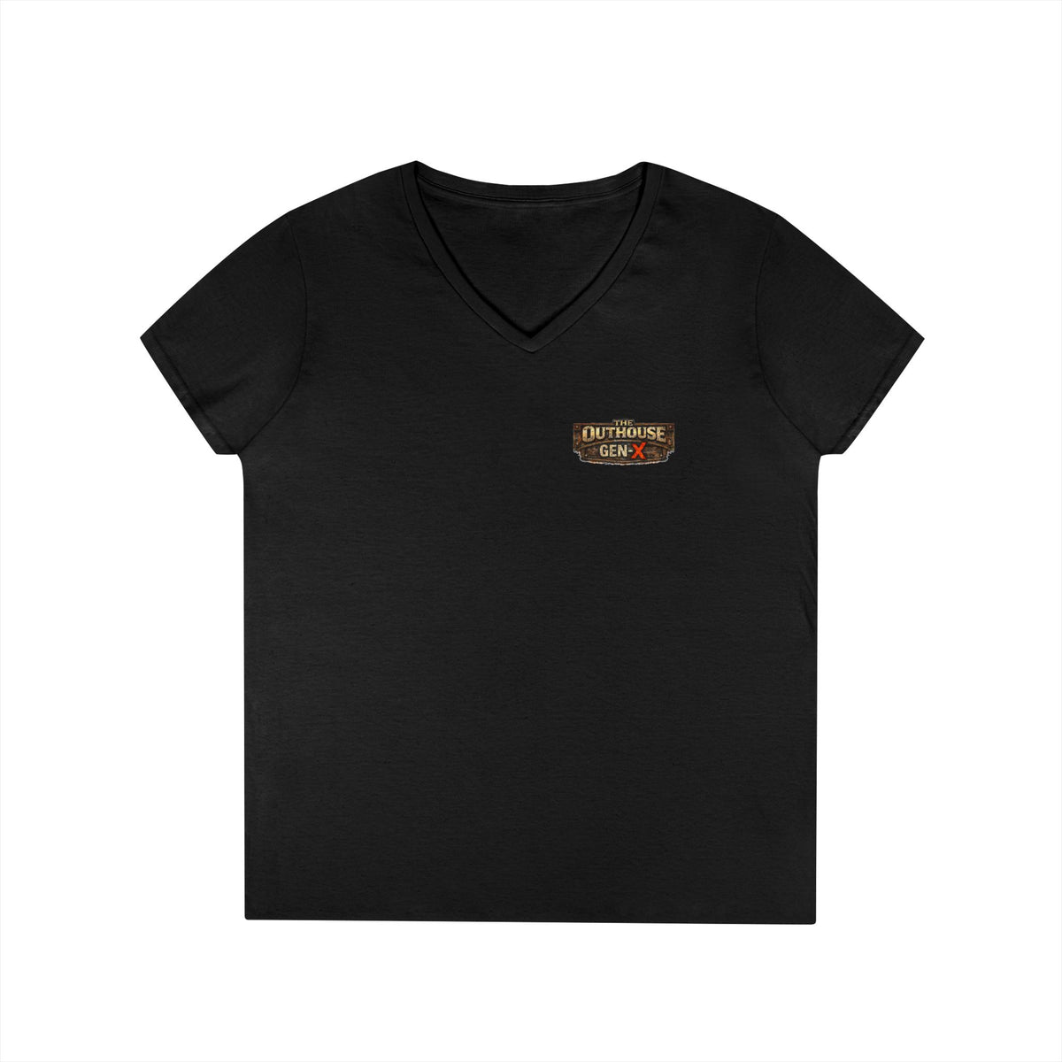 Outhouse Salute V-Neck Tee — Bold Back Graphic Ladies' T-Shirt