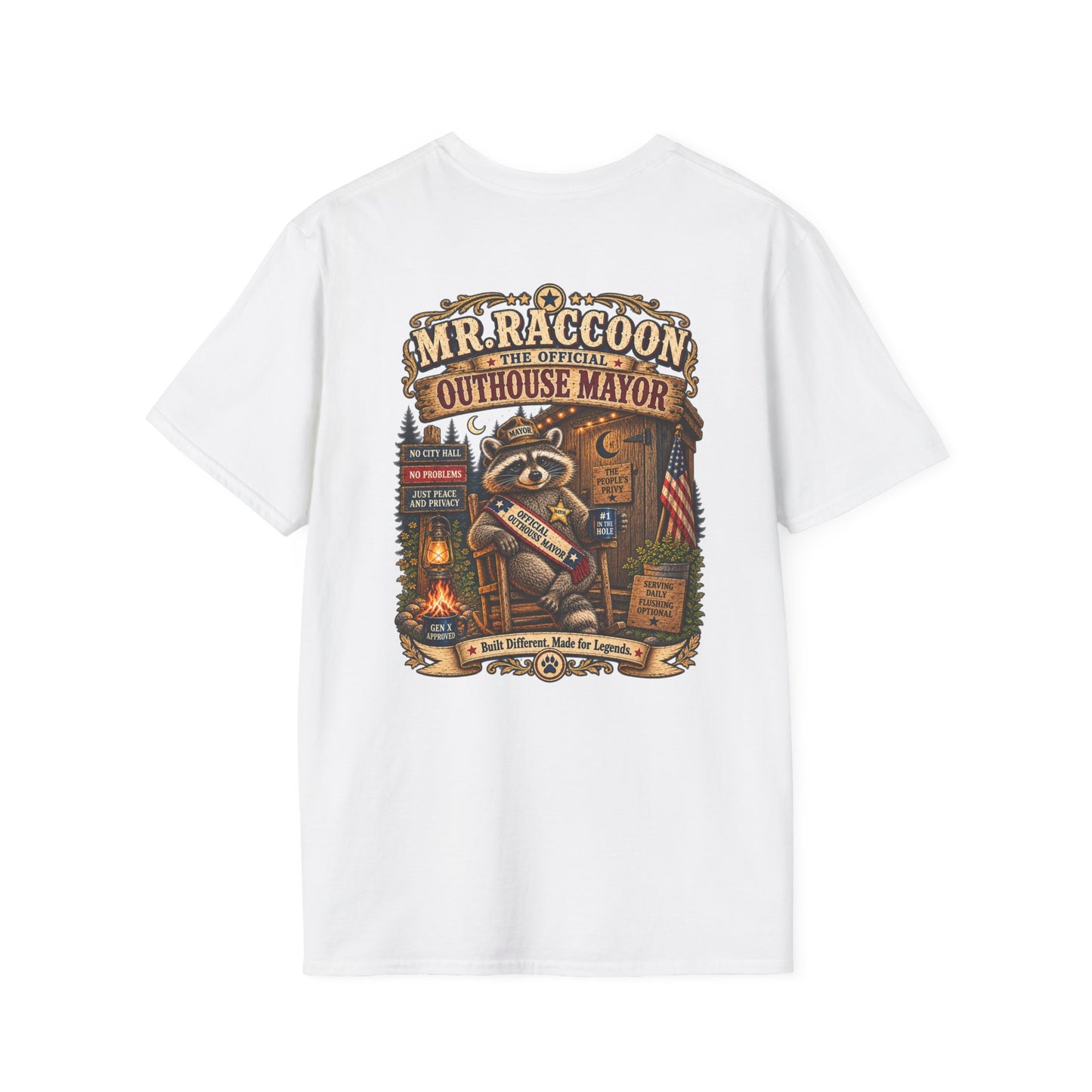 Mr. Raccoon Official OutHouse Mayor T-Shirt — Gen X Rustic Graphic Tee