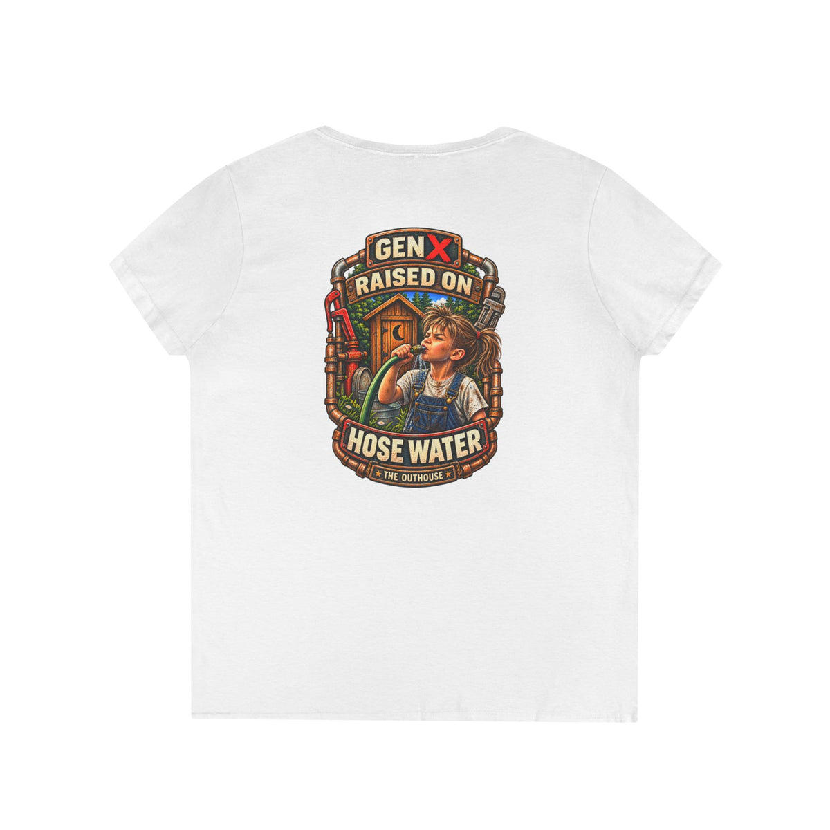 Gen X 'Raised on Hose Water' Ladies' V-Neck T-Shirt