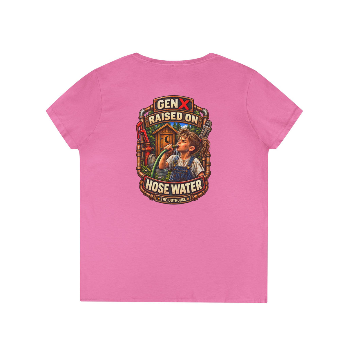 Gen X 'Raised on Hose Water' Ladies' V-Neck T-Shirt