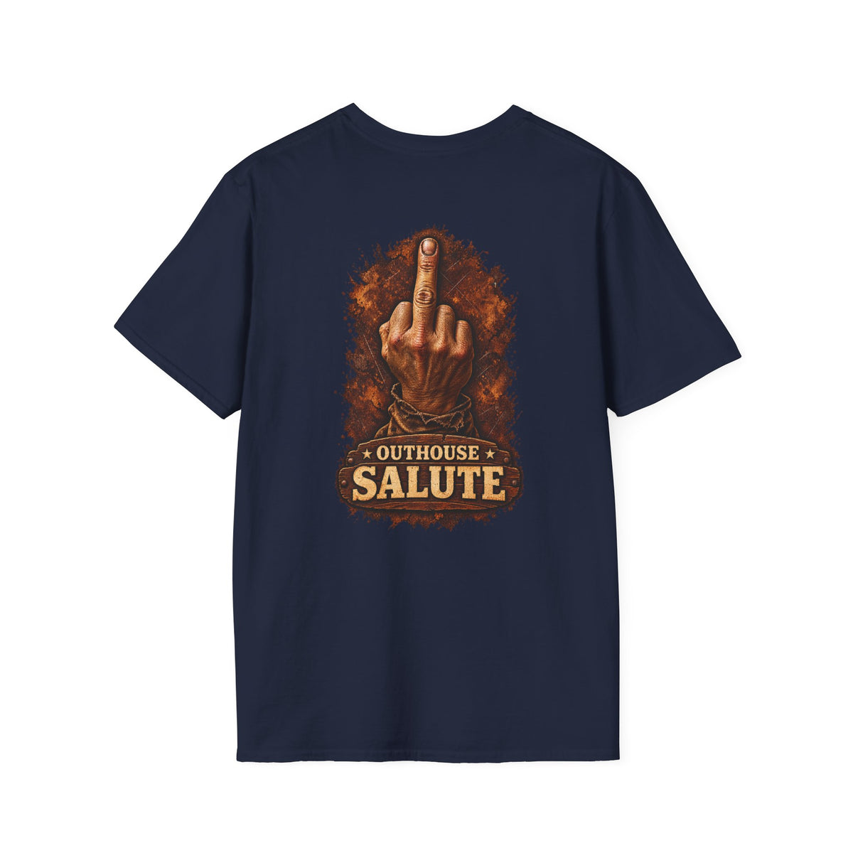 Outhouse Salute T-Shirt — Rustic Hand Gesture Graphic Tee