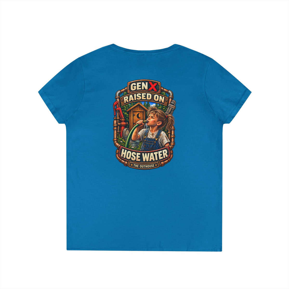 Gen X 'Raised on Hose Water' Ladies' V-Neck T-Shirt