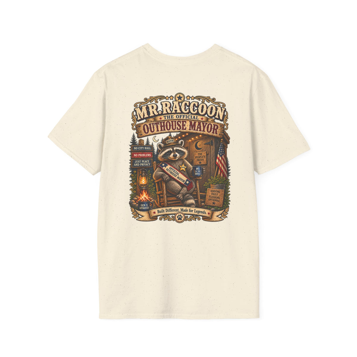Mr. Raccoon Official OutHouse Mayor T-Shirt — Gen X Rustic Graphic Tee