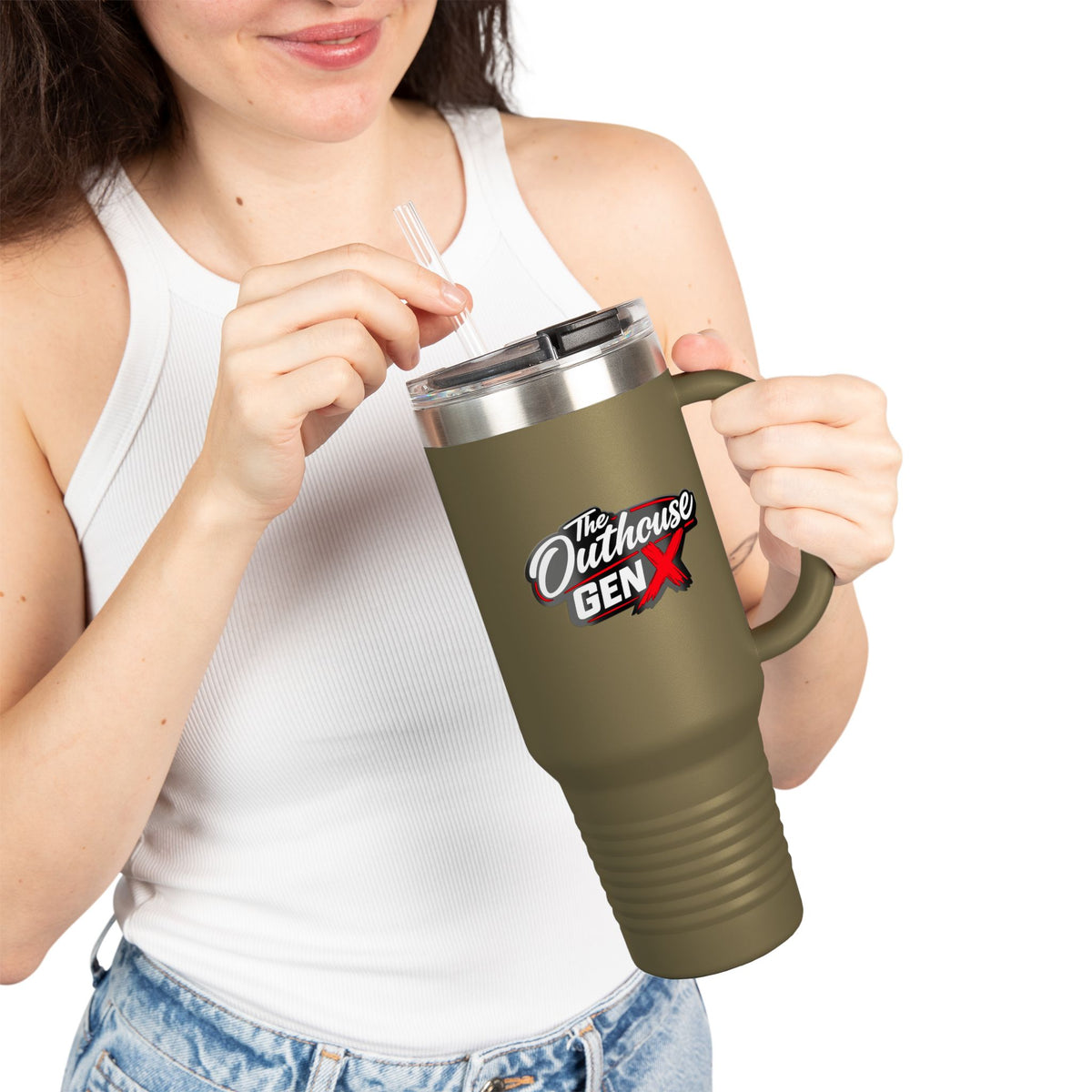 Outhouse Gen-X Insulated Tumbler — 40oz Travel Mug with Red X Logo