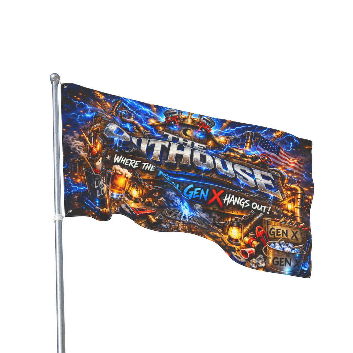 The OutHouse Gen X Flag | Where the Real Gen X Hangs Out | Built Different Garage & Man Cave Decor