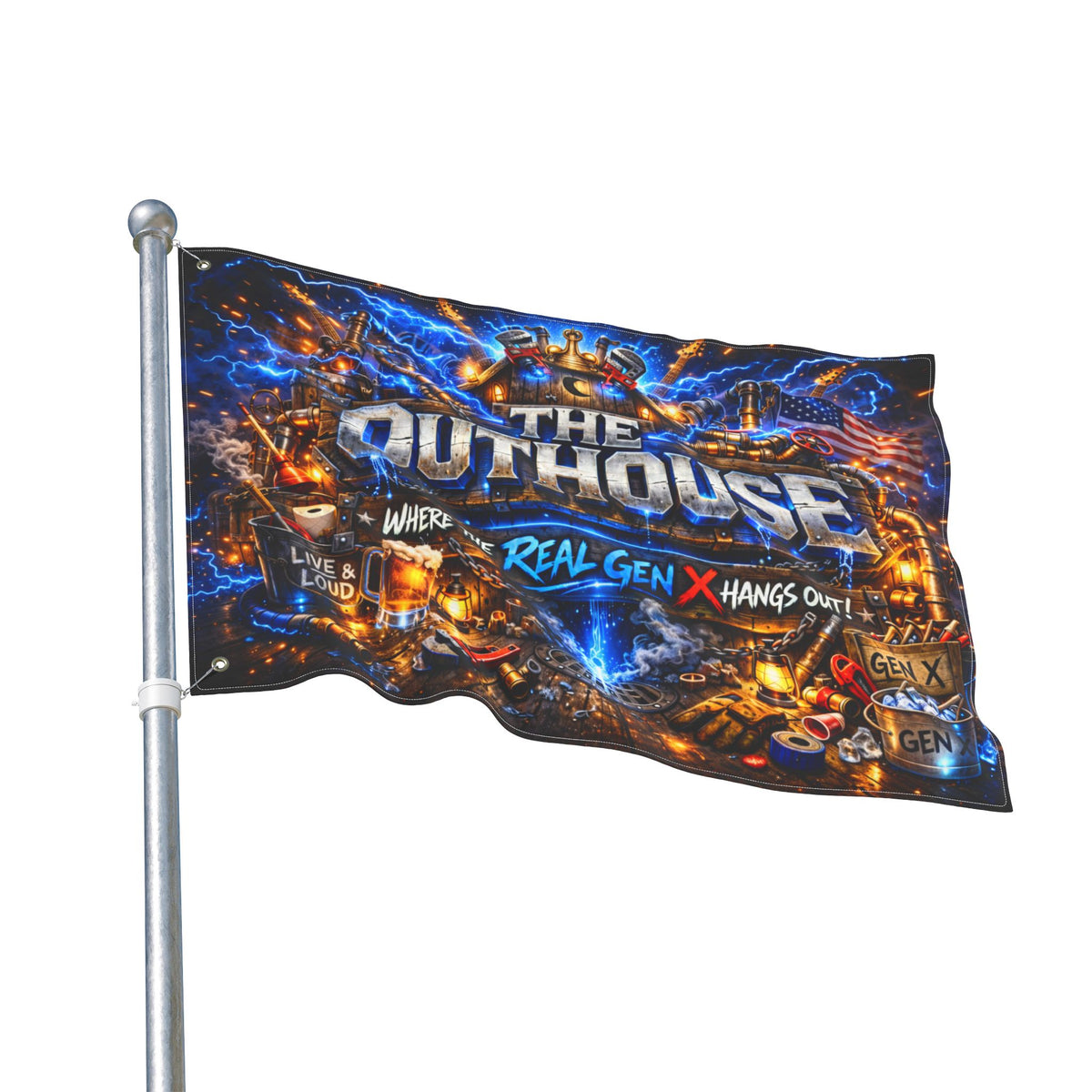 The OutHouse Gen X Flag | Where the Real Gen X Hangs Out | Built Different Garage & Man Cave Decor