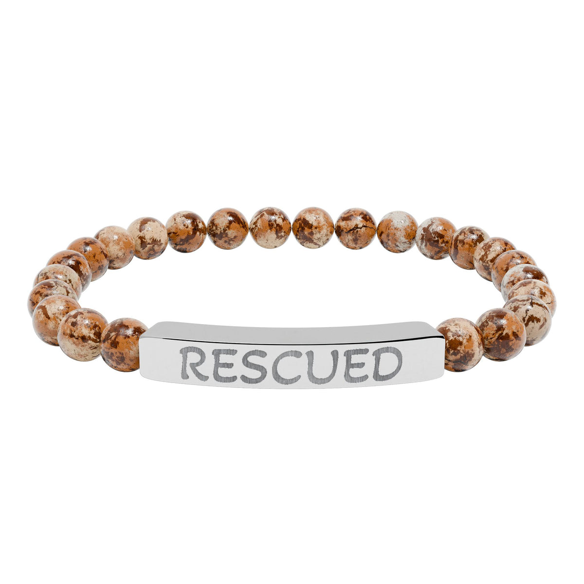 Rescued Engraved Natural Stone Bar Bracelet — Stretch Beaded Healing Jewelry