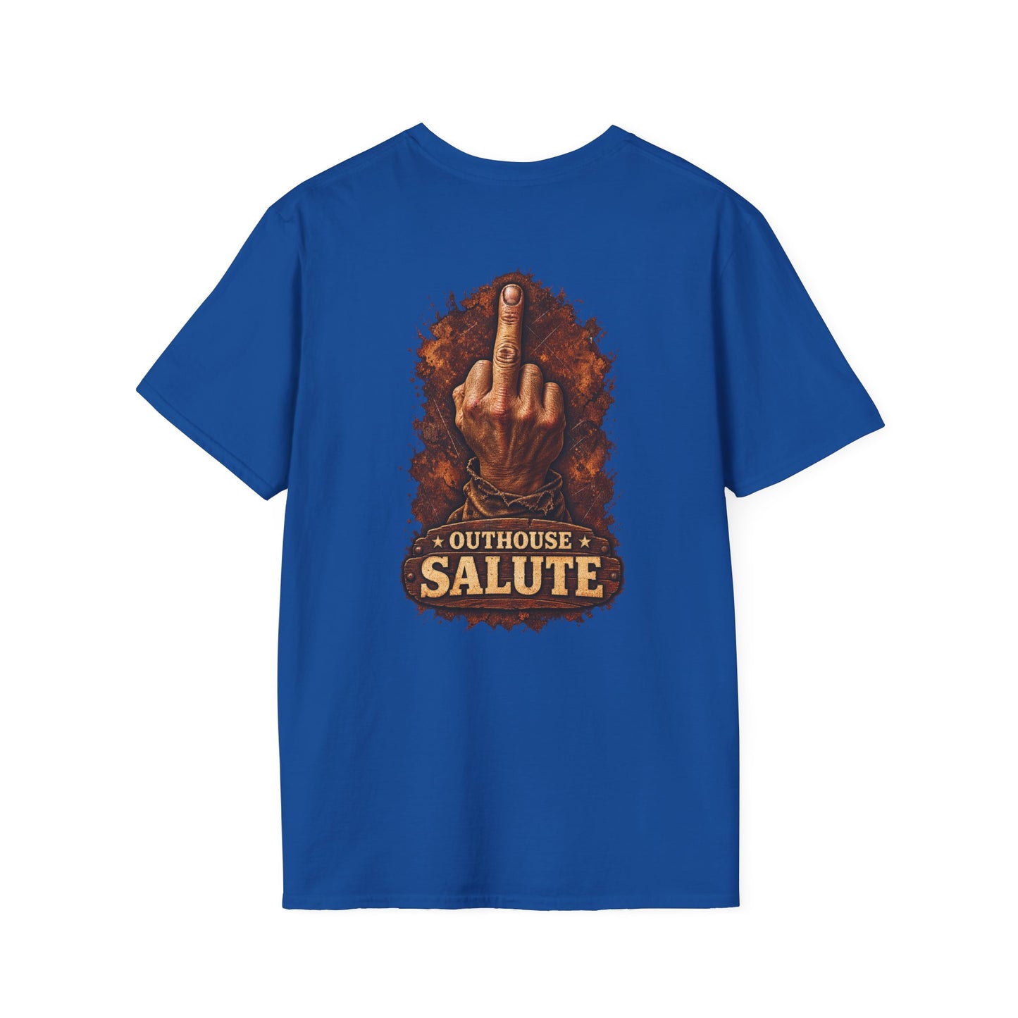 Outhouse Salute T-Shirt — Rustic Hand Gesture Graphic Tee