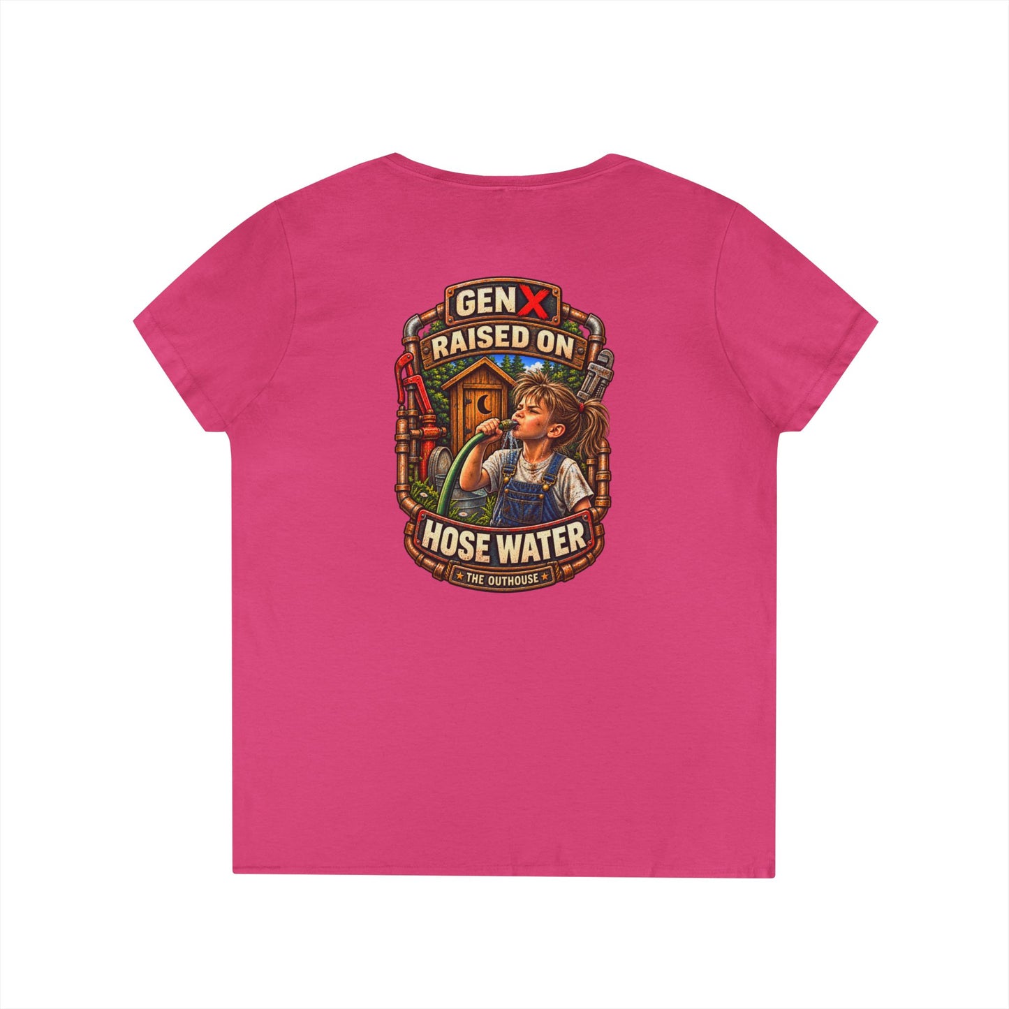 Gen X 'Raised on Hose Water' Ladies' V-Neck T-Shirt