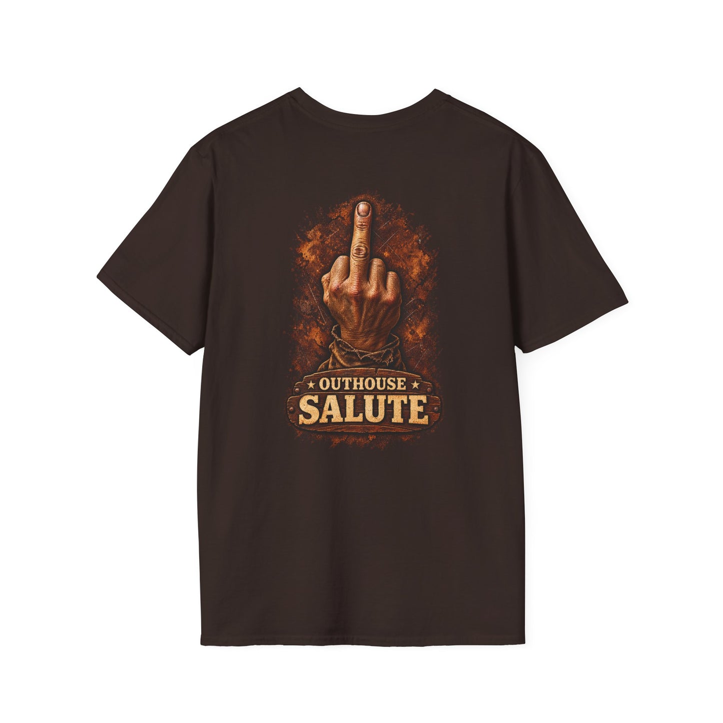 Outhouse Salute T-Shirt — Rustic Hand Gesture Graphic Tee