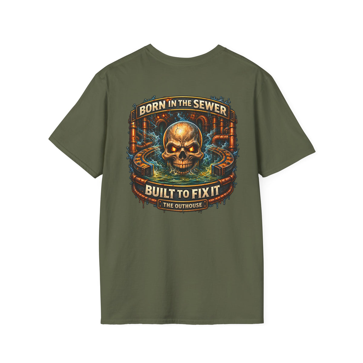 Plumber Skull T-Shirt — "Born in the Sewer, Built to Fix It" Vintage Repair Tee