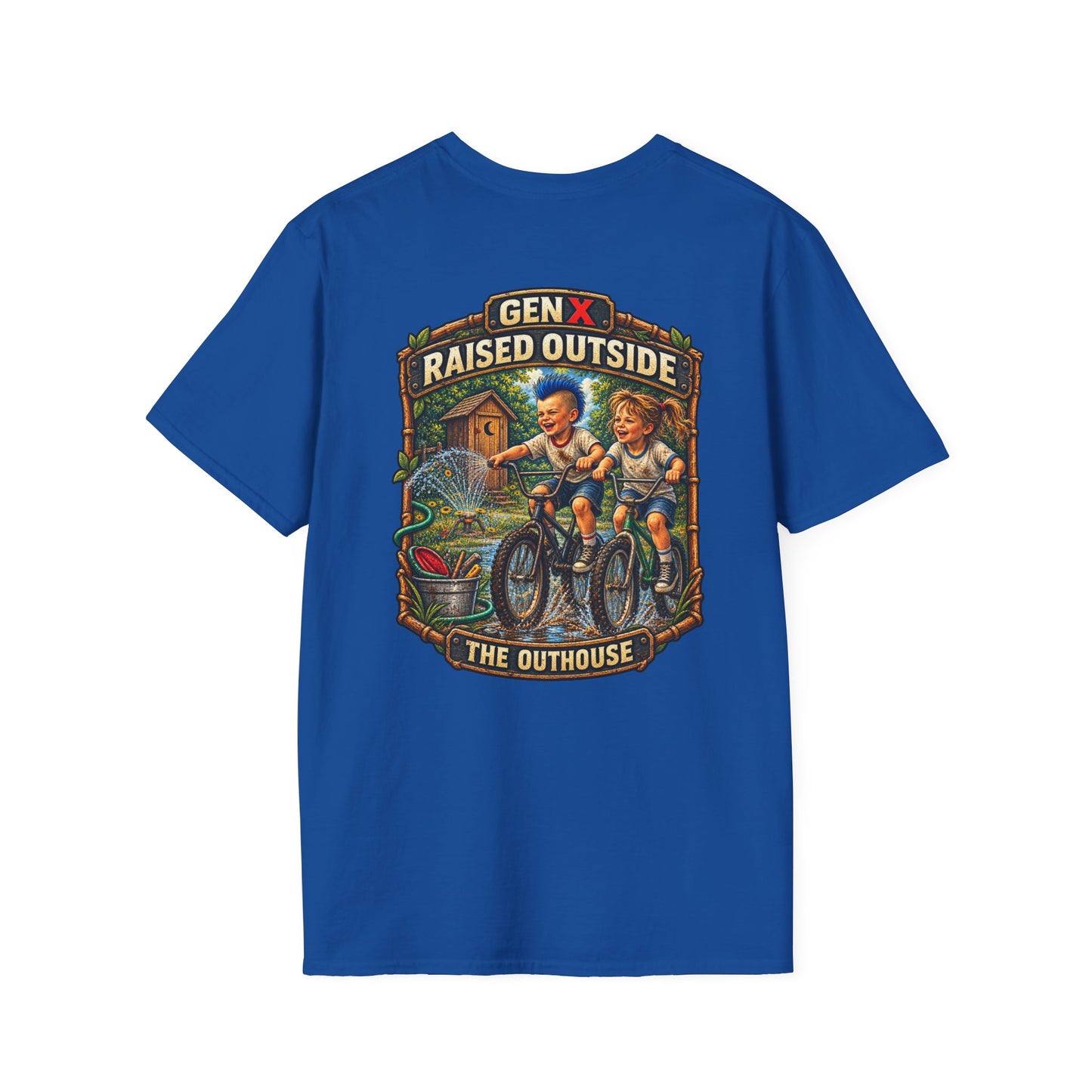 Gen X "Raised Outside" T-Shirt — Retro Outhouse Vintage Graphic Tee
