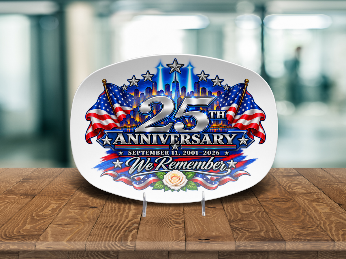 September 11 25th Anniversary Memorial Platter | We Remember 2001-2026 | Patriotic 911 Keepsake Decor