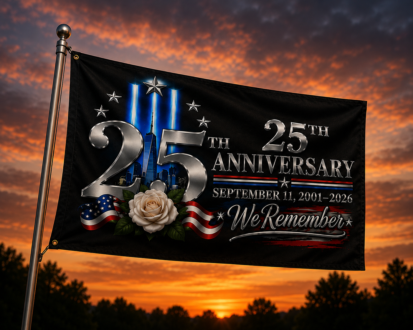 September 11 25th Anniversary Memorial Flag | We Remember 9/11 | Double-Sided Patriotic Flag 2001–2026