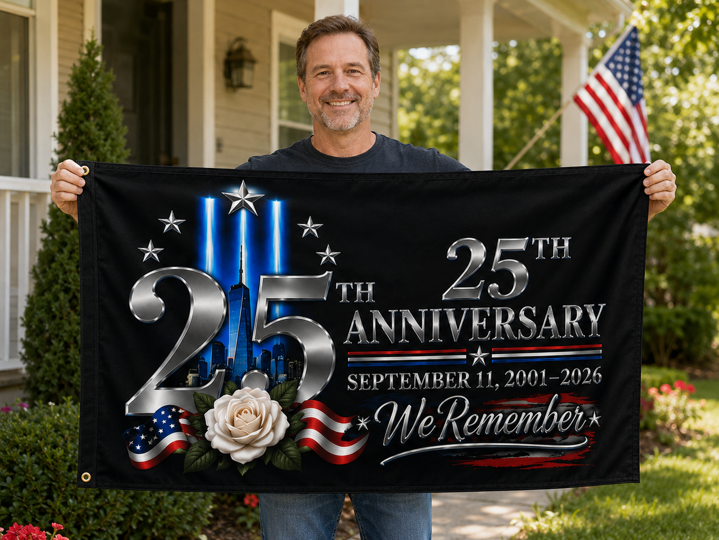 September 11 25th Anniversary Memorial Flag | We Remember 9/11 | Double-Sided Patriotic Flag 2001–2026