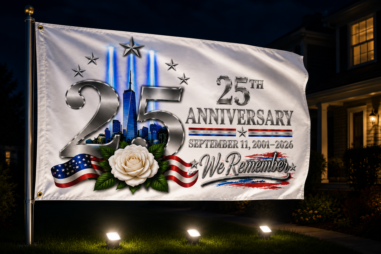 September 11 25th Anniversary Memorial Flag | We Remember 9/11 | Double-Sided Patriotic Flag 2001–2026