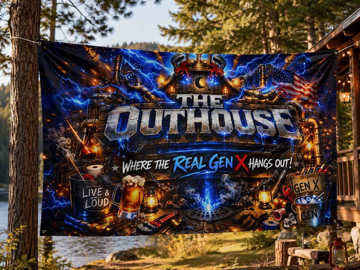 The OutHouse Gen X Flag | Where the Real Gen X Hangs Out | Built Different Garage & Man Cave Decor