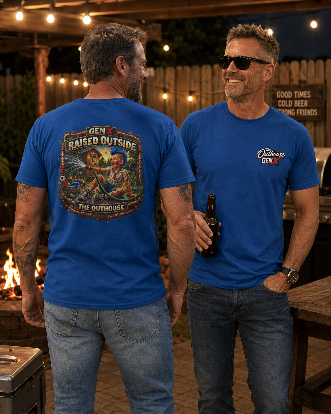 Raised Outside Outhouse Tee — Gen X Retro Outdoor Humor T-Shirt
