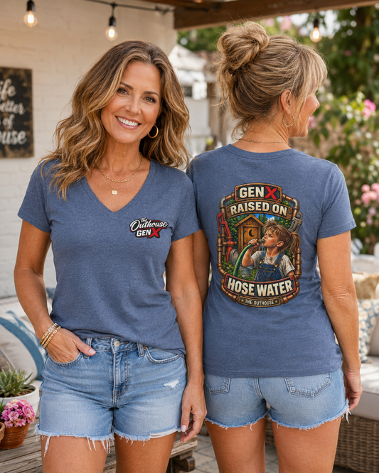 Gen X 'Raised on Hose Water' Ladies' V-Neck T-Shirt