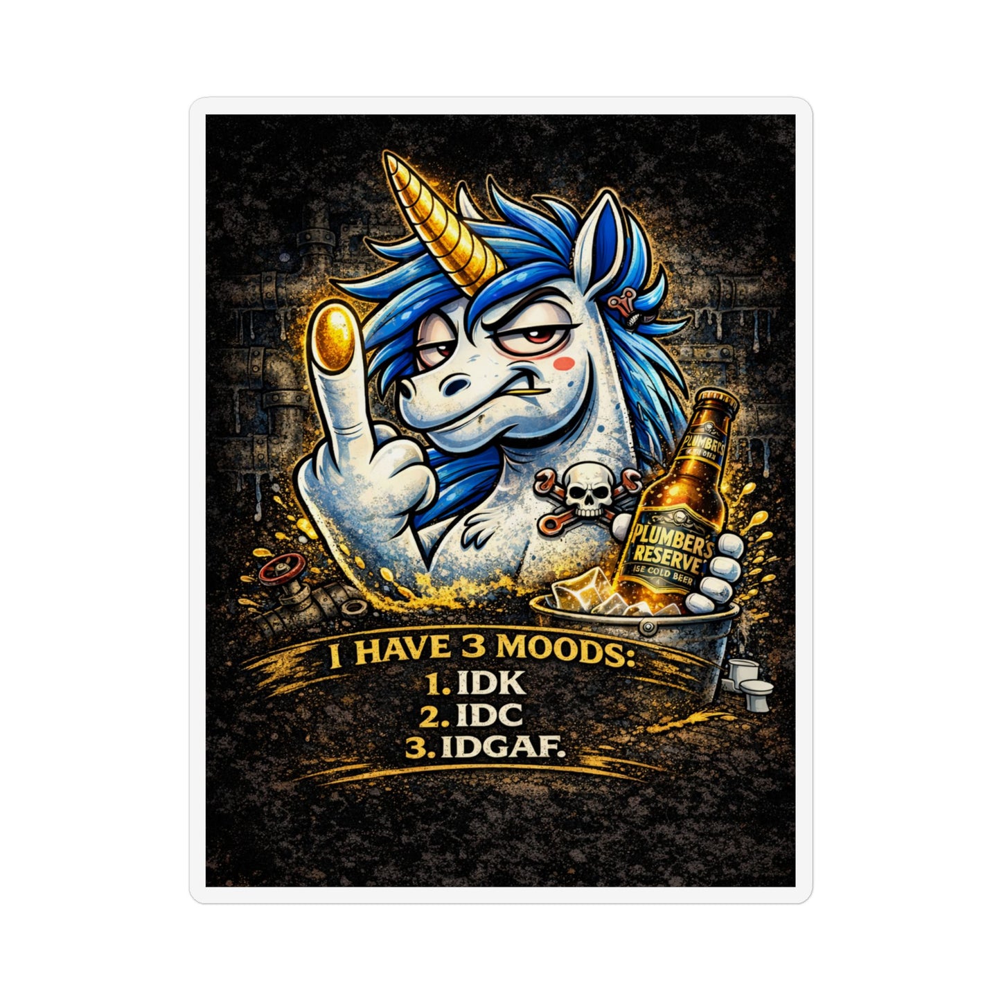 I Have 3 Moods Unicorn Magnet — Funny Sarcastic Refrigerator Magnet (IDK, IDC, IDGAF)