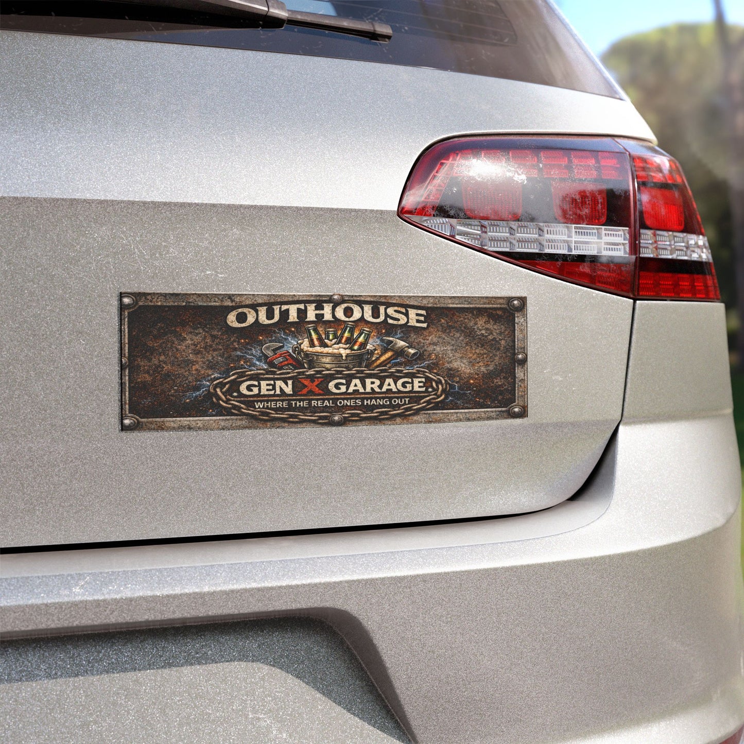Outhouse Garage Car Magnet — Rustic Vintage Gen X Garage Sign