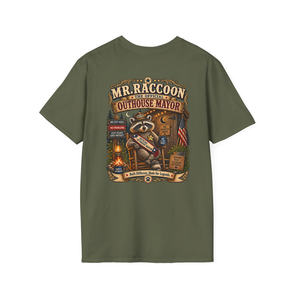 Mr. Raccoon Official OutHouse Mayor T-Shirt — Gen X Rustic Graphic Tee