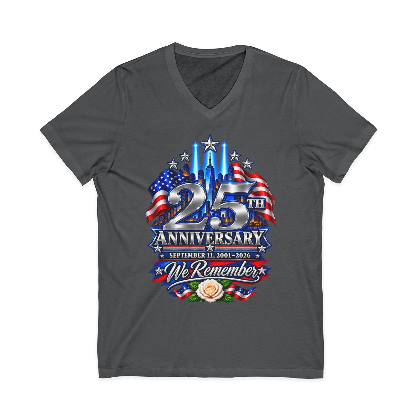 September 11 25th Anniversary Women’s V-Neck Tee — We Remember 2001–2026