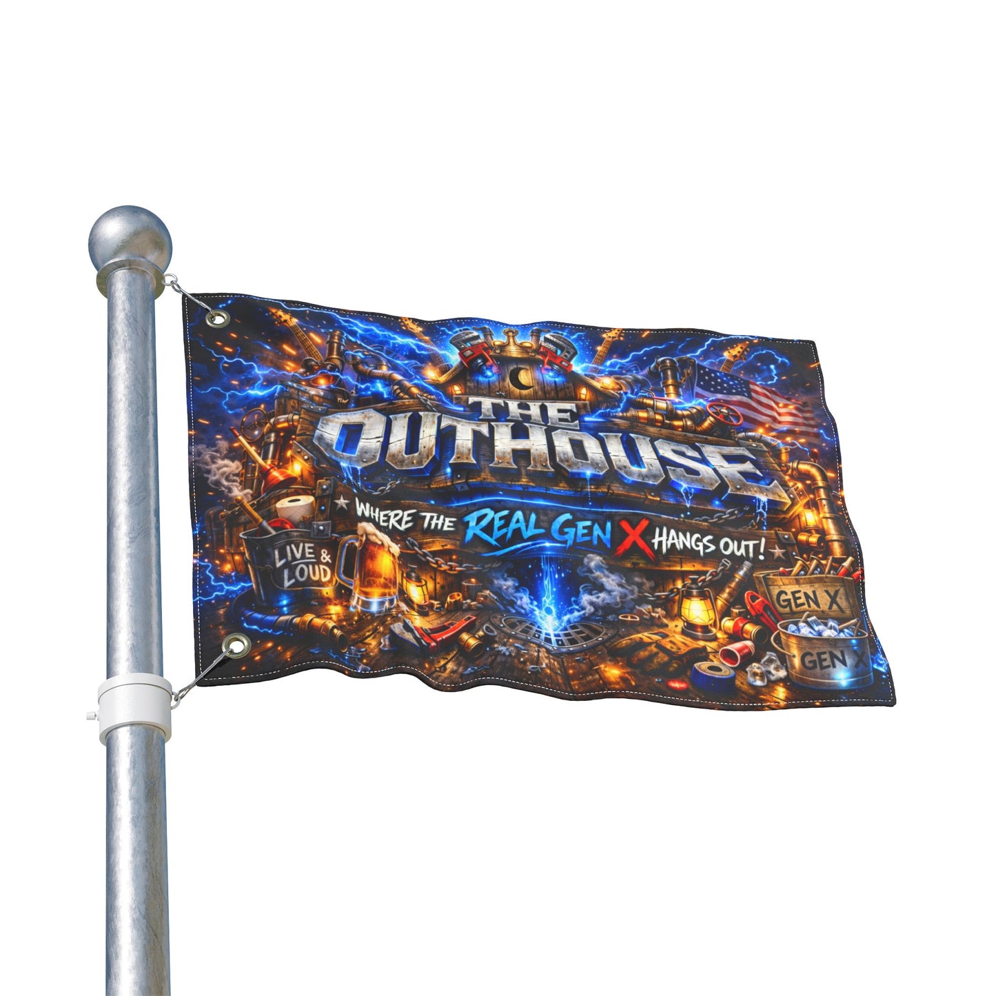 The OutHouse Gen X Flag | Where the Real Gen X Hangs Out | Built Different Garage & Man Cave Decor
