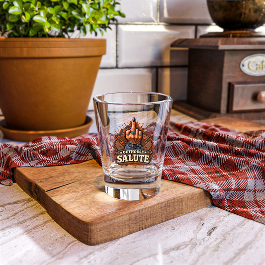 Outhouse Salute Shot Glass — Funny Gen X Novelty Shooter