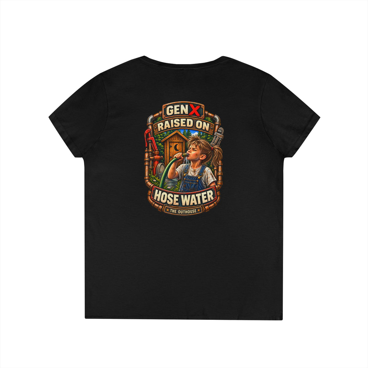 Gen X 'Raised on Hose Water' Ladies' V-Neck T-Shirt