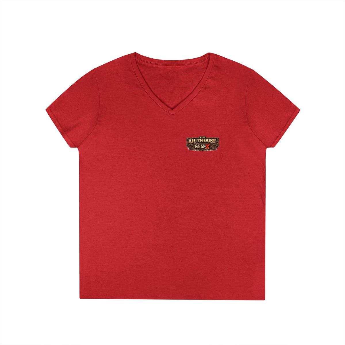 Outhouse Salute V-Neck Tee — Bold Back Graphic Ladies' T-Shirt
