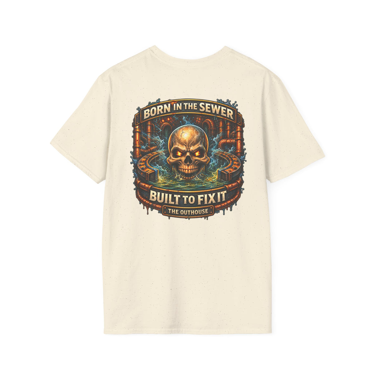 Plumber Skull T-Shirt — "Born in the Sewer, Built to Fix It" Vintage Repair Tee